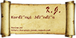 Korényi Jónás névjegykártya